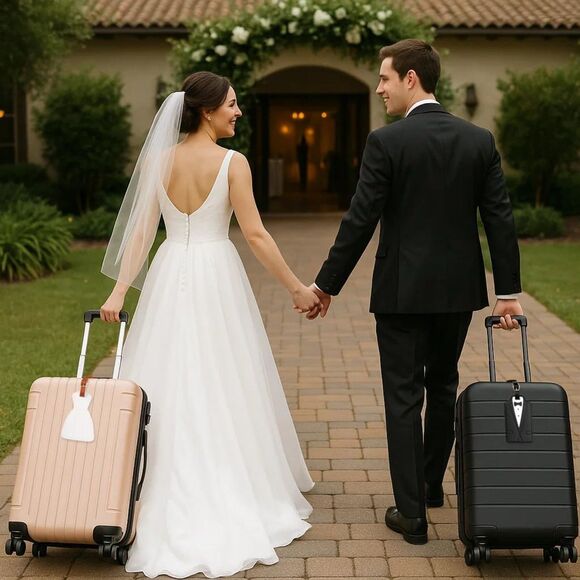 Bride & Groom Wedding Dress and Tuxedo Suitcase Tags - Picture 2 of 5